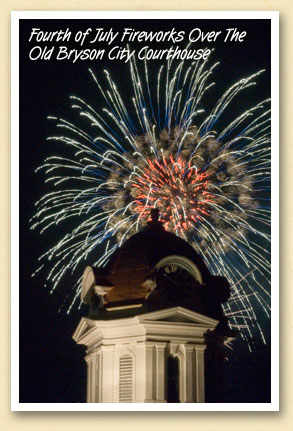 4th of July Fireworks over the old courthouse in Bryson City, NC