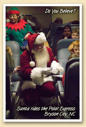 Santa rides the Polar Express train from Bryson City, NC